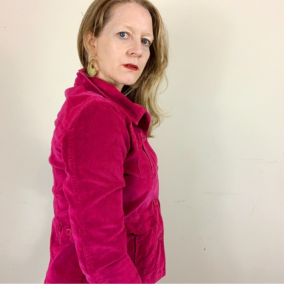 AC-3998 Fuchsia Corduroy Button Front Chest Pockets Jacket Size Medium - Picture 4 of 10